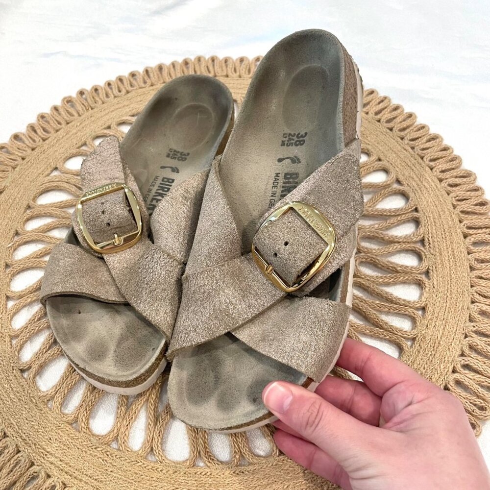 Birkenstock Metallic Rose Gold Siena Big Buckle Cross Strap Sandals EU 38 - Picture 2 of 10